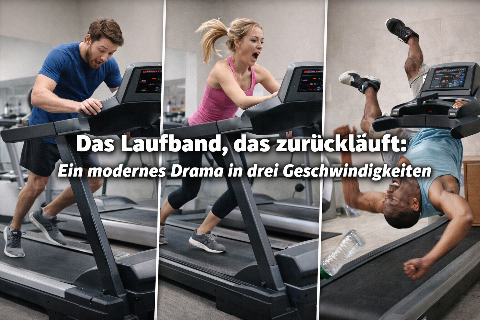 Illustration: Laufband mit Turnschuhen und einer Wasserflasche